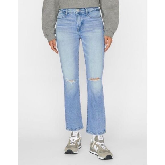 FRAME Le High Straight Jeans in DeMarco Rips Size 31